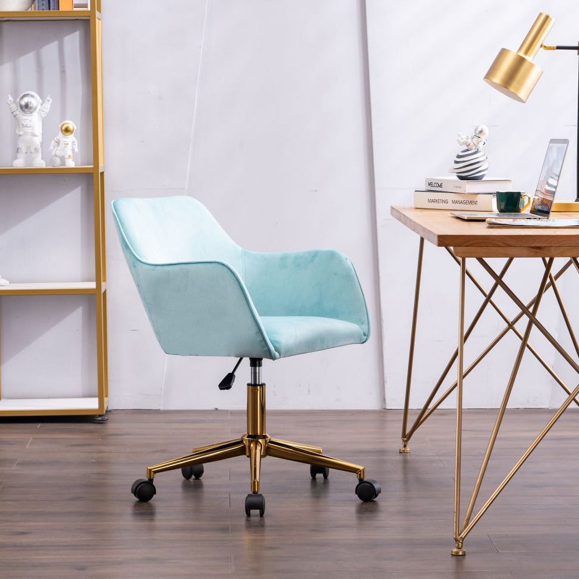 Blue velvet office chair 2024 with gold legs