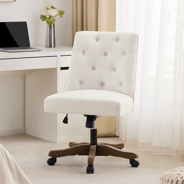 Home Office Desk Chair with Wheels, Armless Swivel Fabric Padded Desk
