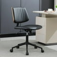 thumbnail image 1 of Home Office Desk Chair with Wheels,Modern Walnut Small Desk Chair,Armless Mid Back 360 Swivel Computer Chair,Adjustable Height No Arms PU Leather Chair for Office,Reading,Meeting Room (Black), 1 of 8