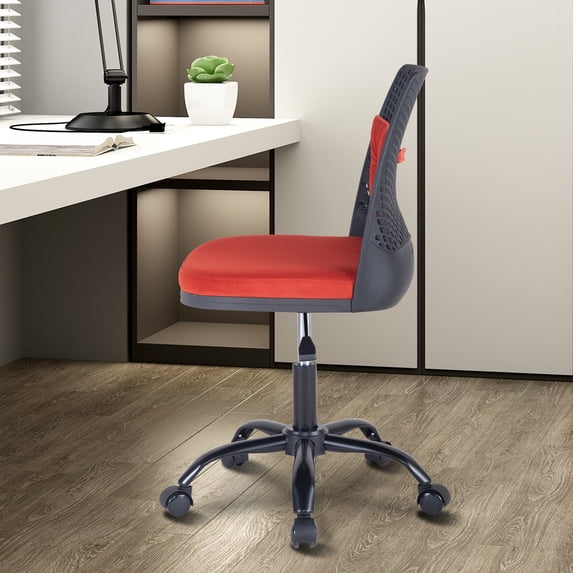 Home Office Desk Chairs, Computer Desk Chair Modern Leisure Chair Fabric Chair with Adjustable Height and Lumbar Pillow, Comfortable Swivel Rolling Chair for Office Study Bedroom Living Room, Red