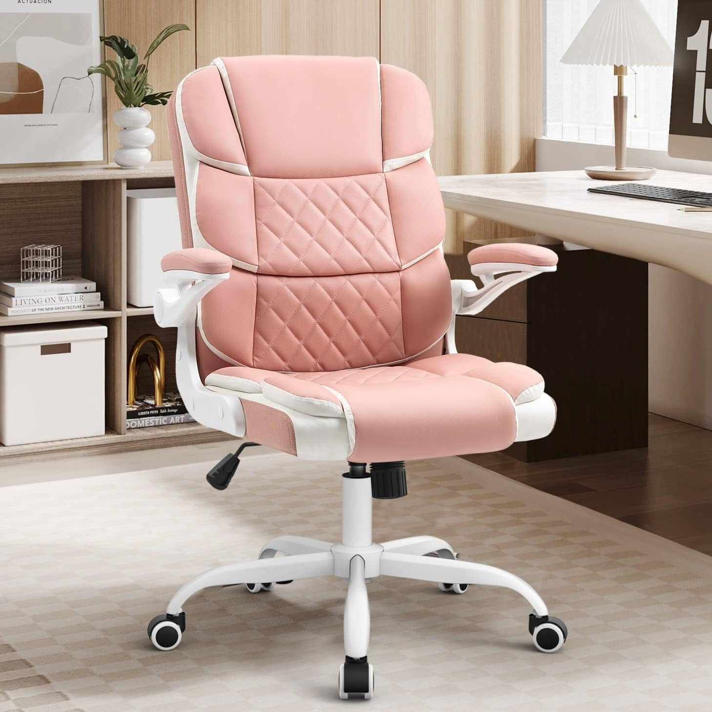 Home Office Desk Chairs Pink PU Leather Executive Office Chair With