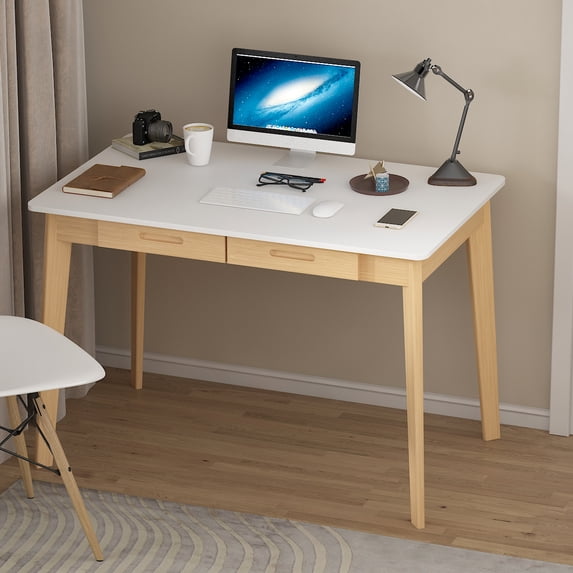 Home Office Desk Computer Desk, Writing Table with Drawers Study Workstation, White, 39.4"*21.7"