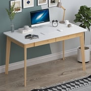 Home Office Desk Computer Desk, Writing Table with Drawers Study Workstation, White, 47.2*21.7