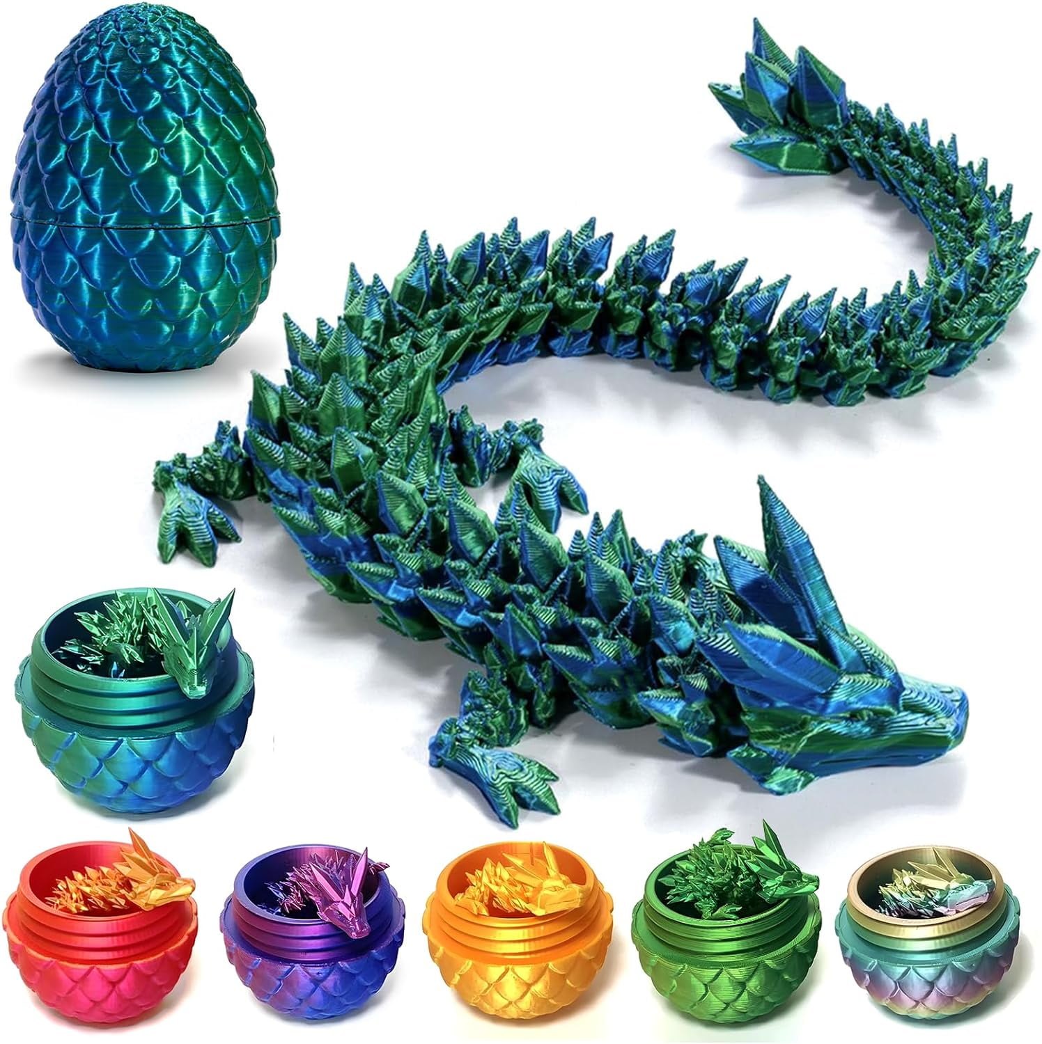 Home Office Desk Decor3D Printed Dragon Egg Crystal 3D Dragon Fidget Toys for Adult Articulated Dragon Egg Surprise Dragon Gifts,Blue