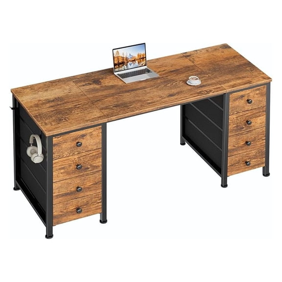 Home Office Desk with Drawers for Storage - 55 inch Computer Desk with 8 Fabric Drawer, Writing Study Work Desks with Drawers on Both Sides for Bedroom