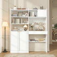 thumbnail image 1 of Home Office Desk with Hutch, Multifunctional Computer Desk with Bookcase, Wooden Executive Desk with Power Outlets, Drawers, 6 S-hooks, Writing Study Desk for Living Room, White, 1 of 10