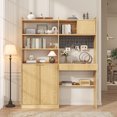 thumbnail image 1 of Home Office Desk with Hutch, Multifunctional Computer Desk with Bookcase, Wooden Executive Desk with Power Outlets, Drawers, 6 S-hooks, Writing Study Desk for Living Room, Yellow, 1 of 10