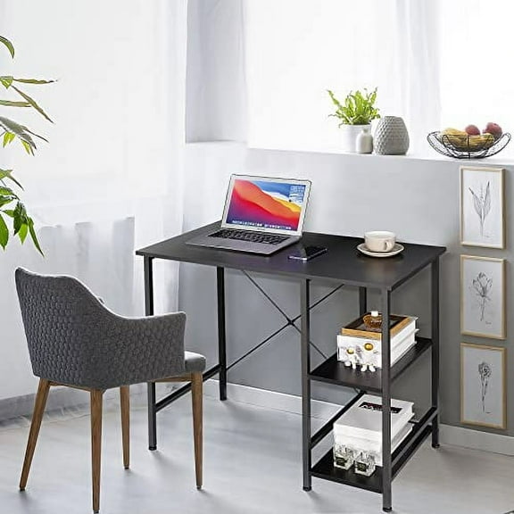 Home Office Desk Study Writing Computer Desk with 2 Storage Shelves, Small Modern Simple Style Laptop Table for Home, Office, Study, Bedroom, Gaming, (36 Inch, Black)