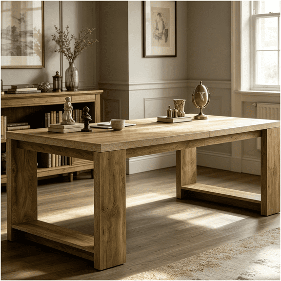 Home Office Desk for Two, Double Computer Workstation with Large Tabletop, Oak Finish Wood Desk for Shared Workspace