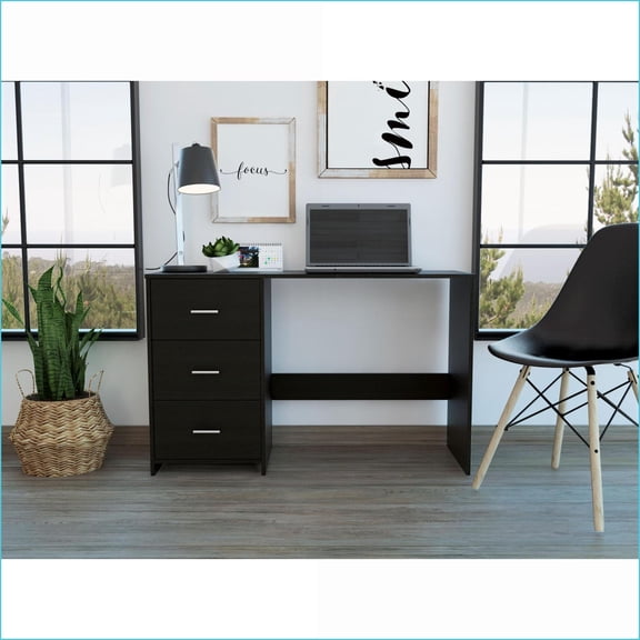 Home Office Desk with 3 Drawers, 47W Classic Design | Black | Engineered Wood