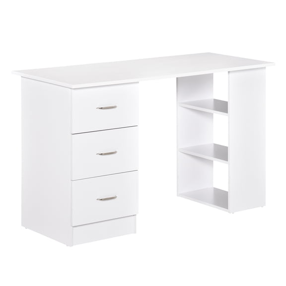 Home Office Desk with Bookcase - 47" Computer Writing Table with 3 Drawers & Shelves - White Workstation