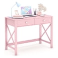 thumbnail image 1 of Home Office Desk with Drawers, Modern Writing Computer Desk for Bedroom, Small Pink Makeup Vanity Table for Girls, Study Table for Home Office, 1 of 2