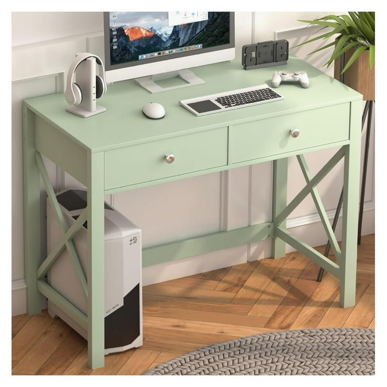 Home Office Desk with Drawers Small Writing Computer Desk for Bedroom Modern Green Makeup Vanity Table Desk for Girls Study Table for Home Office