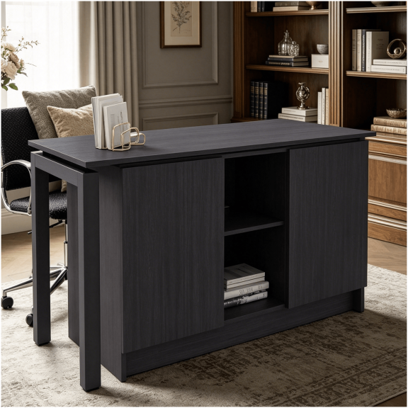 Home Office Desk with Two Open Shelves, Modern Computer Workstation for Study Room and Bedroom Workspace, Wenge Finish