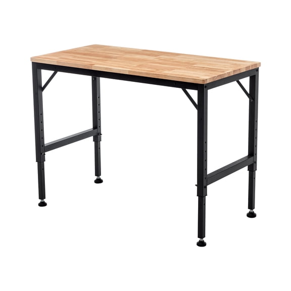 Home Office Desks, 48" Heavy-Duty Adjustable Workbench for Garage, Rubber Wood Shop Table W/Rubber Pads, Hardwood Workstation Weight Capacity over 2000 Lbs, Black Office Desks,Computer Desks