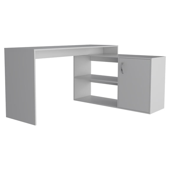 Home Office Desks, Axis Modern L-Shaped Computer Desk with Open & Closed Storage -White, White Office Desks,Particle Board Computer Desks, Furniture Office Desks & Work Surfaces