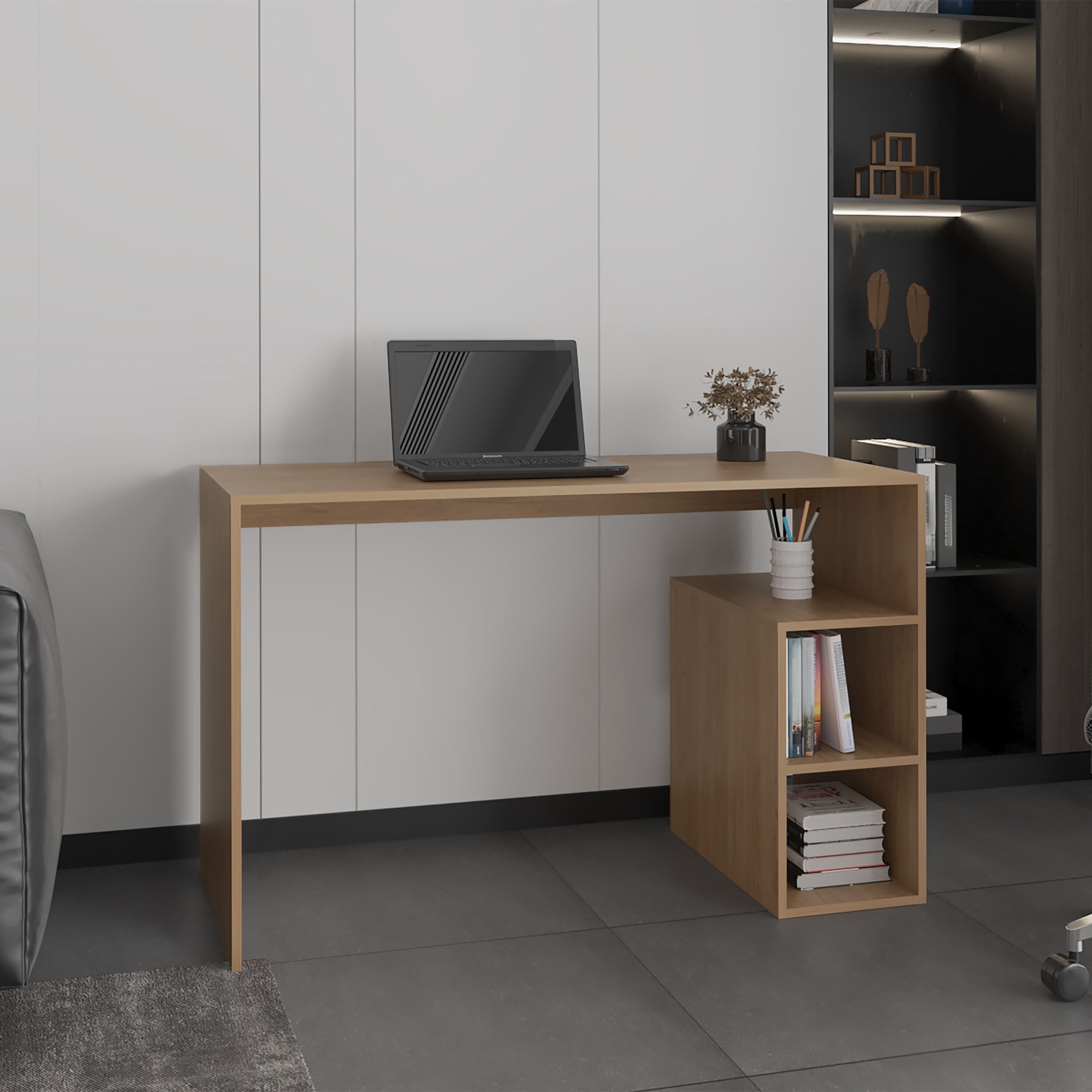 Home Office Desks, Computer Desk, 3 Shelves, Light Pine, Beige Office ...