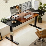 Home Office Desks, Electric Standing Desk Height Adjustable Desk for Home and Office Computer Table Gaming Desk Modern Luxiury Table 55 Lift-up Desk, Black+Brown Office Desks,Computer Desks