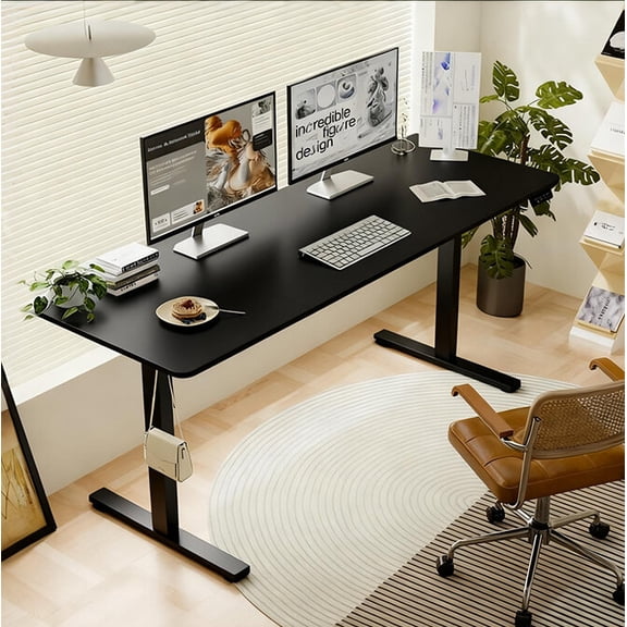 Home Office Desks, Electric Standing Desk Height Adjustable Desk for Home and Office Computer Table Gaming Desk Modern Luxiury Table 55" Lift-up Desk, Black Office Desks,Computer Desks