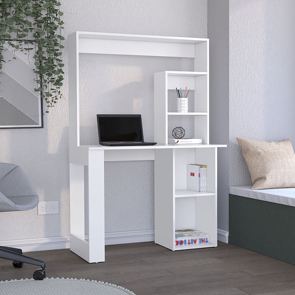 Home Office Desks, Maine Desk With Hutch and Shelves, White Office Desks,Engineered Wood Computer Desks, Furniture Office Desks & Work Surfaces