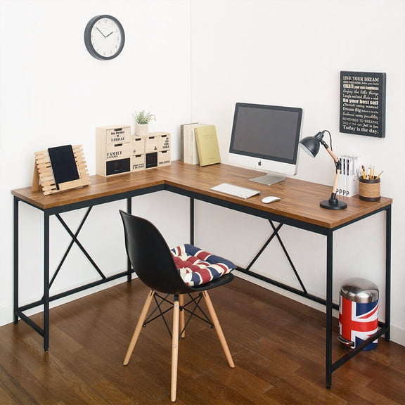 Home Office Desks, Olympus Wood and Metal Corner Desk in Acacia and Black, Natural Office Desks,Solid Wood Computer Desks, Furniture Office Desks & Work Surfaces