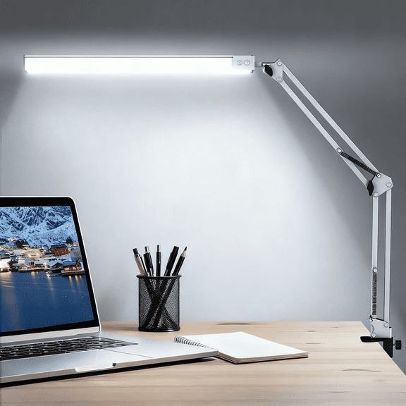 Home Office Foldable Table Lamp,2 Section Cantilever Structure LED Table lamp with Touch Control pad,3 Color Modes plus stepless Brightness adjustment 1200LM with USB Plug(White)