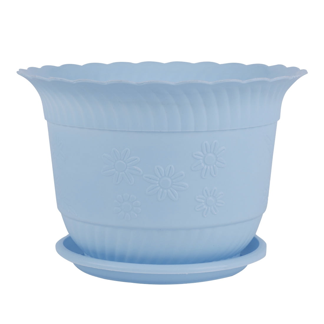 Home Office Garden Plastic Floral Pattern Cactus Aloe Plant Flower Pot Sky Blue 23cm Diameter