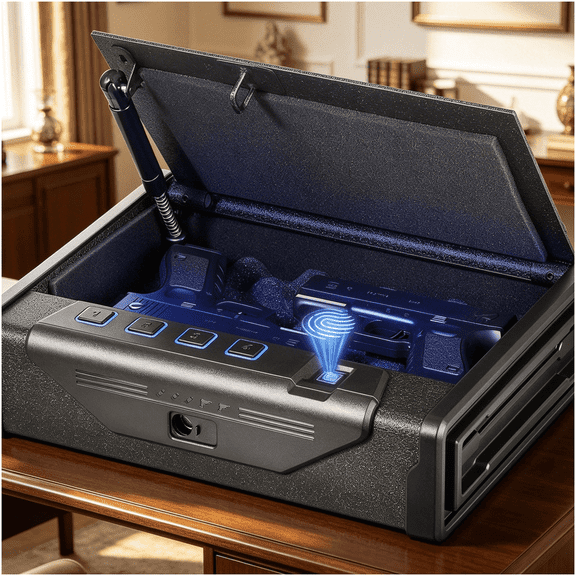 Home Office Gun Safe for Two Handguns, Biometric Fingerprint Lock Box with Multiple Access for Bedside or Desk