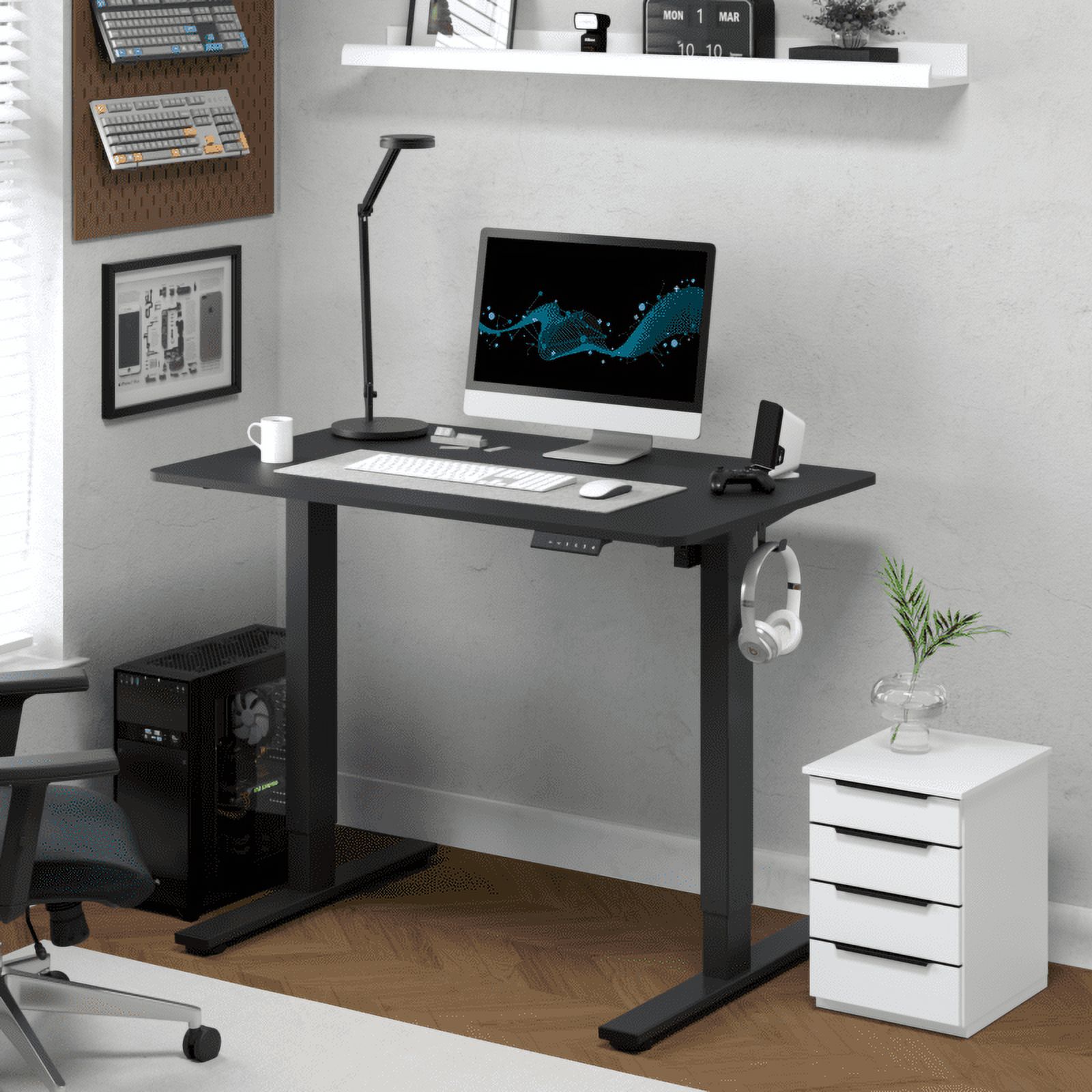 Home Office Height Adjustable Standing Desk Computer Desk with Hooks ...