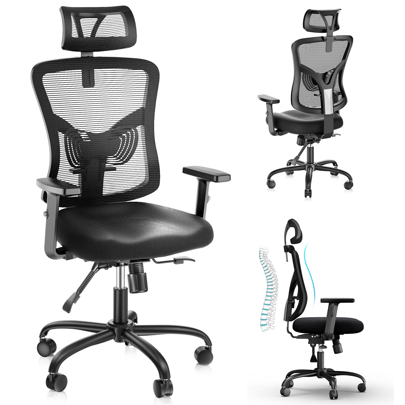 Home Office High Back Swivel Lumbar Support Desk, Computer Ergonomic