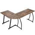thumbnail image 1 of Home Office L-Shaped Wood Computer Desk Metal Frame Modern Style Workstastion - Brown, 1 of 12