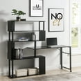 thumbnail image 1 of Home Office L-shaped Computer Desk With 5 Bookshelf, & Metal, Black Color, Rotating, Lockable , Space Saving Setup Modern Bookcase, And Black, Wheels, Aspect, 1 of 6