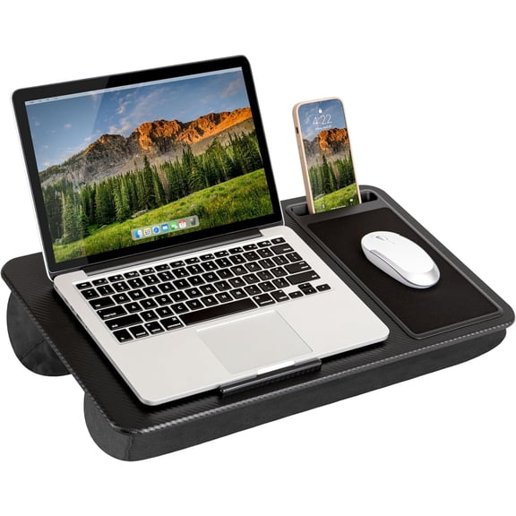 Home Office Lap Desk with Device Ledge, Mouse Pad, and Phone Holder - Oak Woodgrain - Fits up to 15.6 Inch Laptops - Style No. 91589