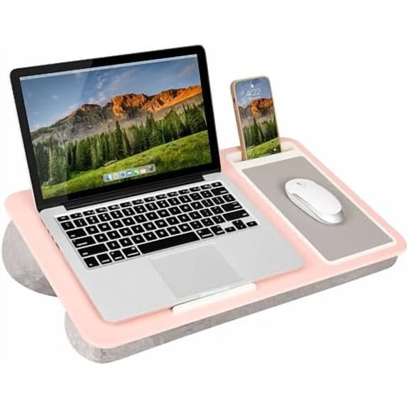 Home Office Lap Desk with Device Ledge, Mouse Pad, and Phone Holder - Pink - Fits up to 15.6 Inch Laptops - Style No. 91584