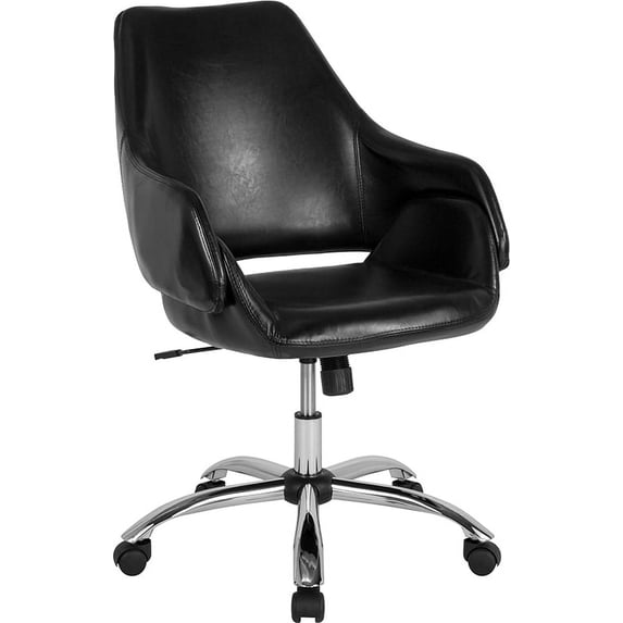 Home Office Mid-Back Office Chair with Wrap Style Arms in Black LeatherSoft