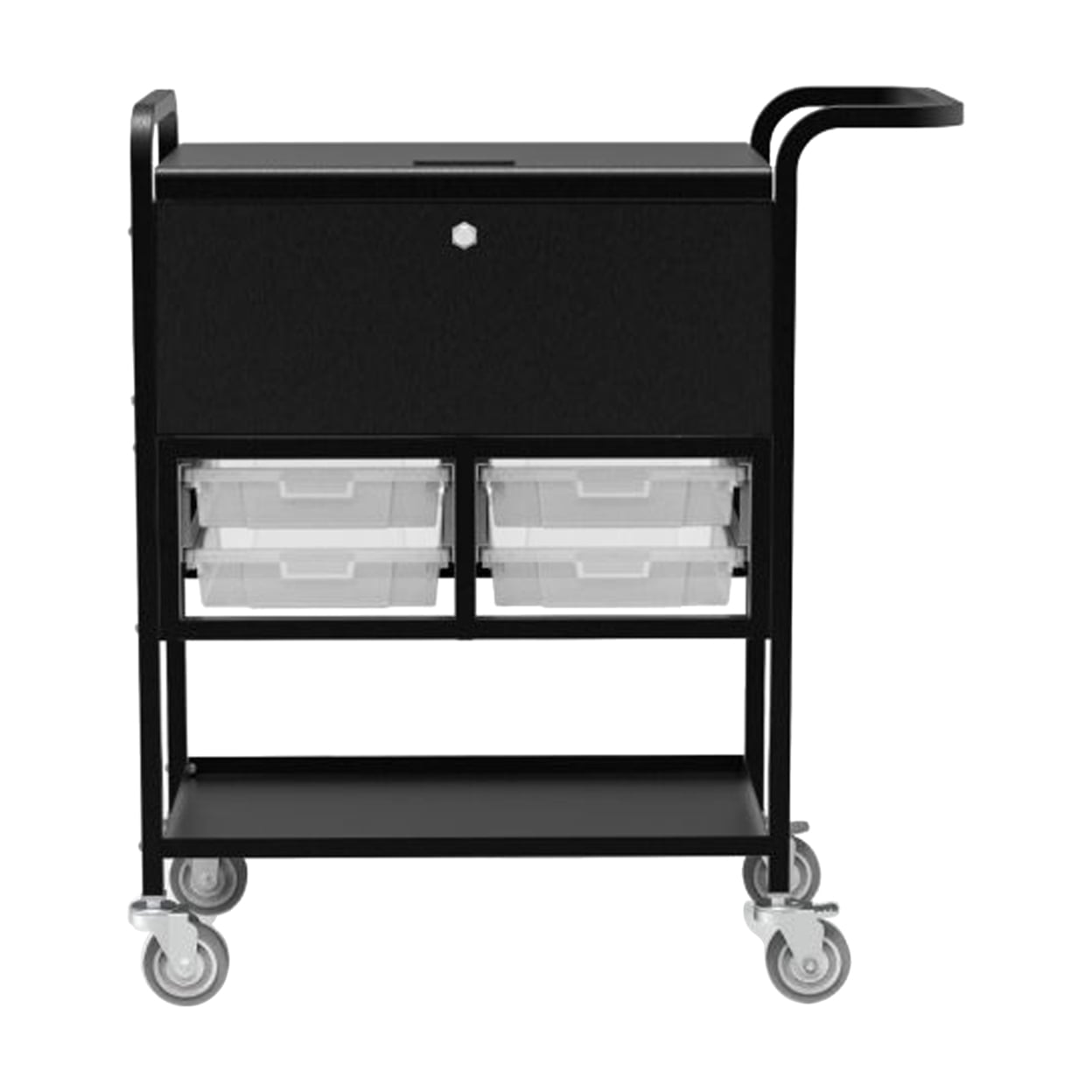 Black Powder-Coated Steel Office File Cart with Locking Cabinet