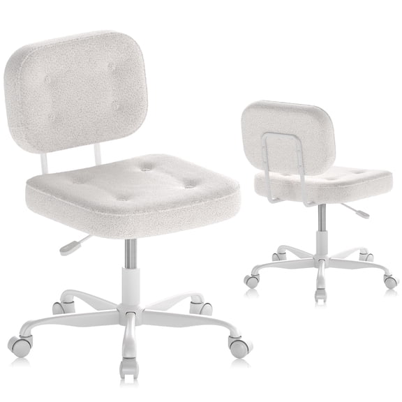 Home Office PU Leather Desk Chair, Small Space, Armless Rolling Chair for Adults, White