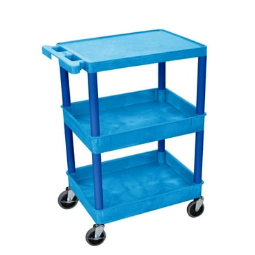 Home Office Service Garage Storage Flat Top And Tub Bottom Plastic Shelf Utility Cart With 4 Casters Blue