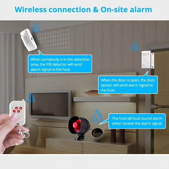Home, Office, Or Shop Security Alarm System Kit with Loud Speaker, Remote Control, Door Contact Sensor, Motion Sensor, And Flood Alarm, Up to 115Db Alarm, No Wifi/Gsm/App Required