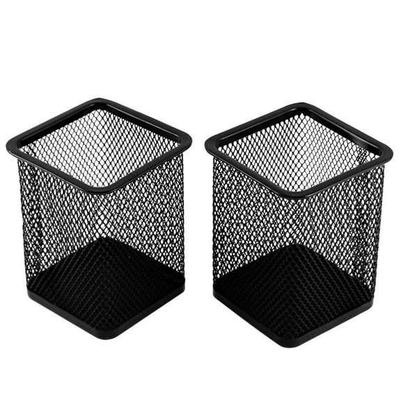 Home Office Square Design Pen Pencil Pot Holder Container Organizer Black 2pcs