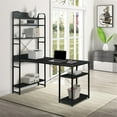 thumbnail image 1 of Home Office Computer Desk with 5 tier Open Bookshelf CPU Storage Space and Printer Stand Writing PC Table with Space Saving Design, Black, 1 of 7