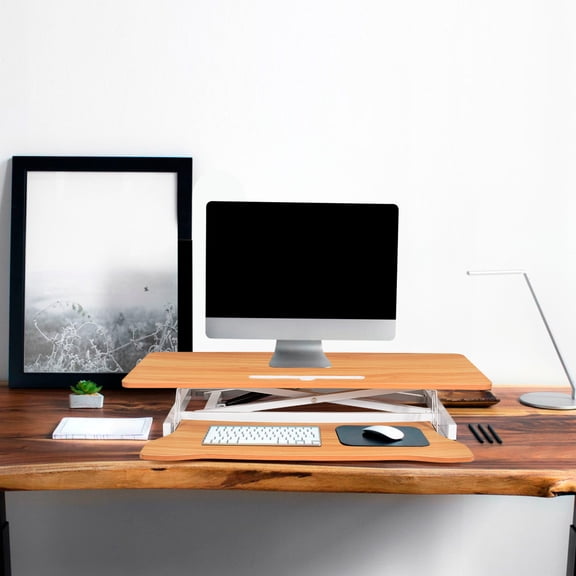 Home Office Standing Desk Converter 32" Height Adjustable with Keyboard Tray Mahogany