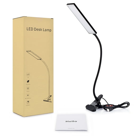 For Home, Office, Study, Black 5W 48 LEDs Clamp Desk Lamp, Eye-Caring Reading Light, 3 Color Temperatures, 11 Brightness, Adjustable Gooseneck Clip USB Port Night Light