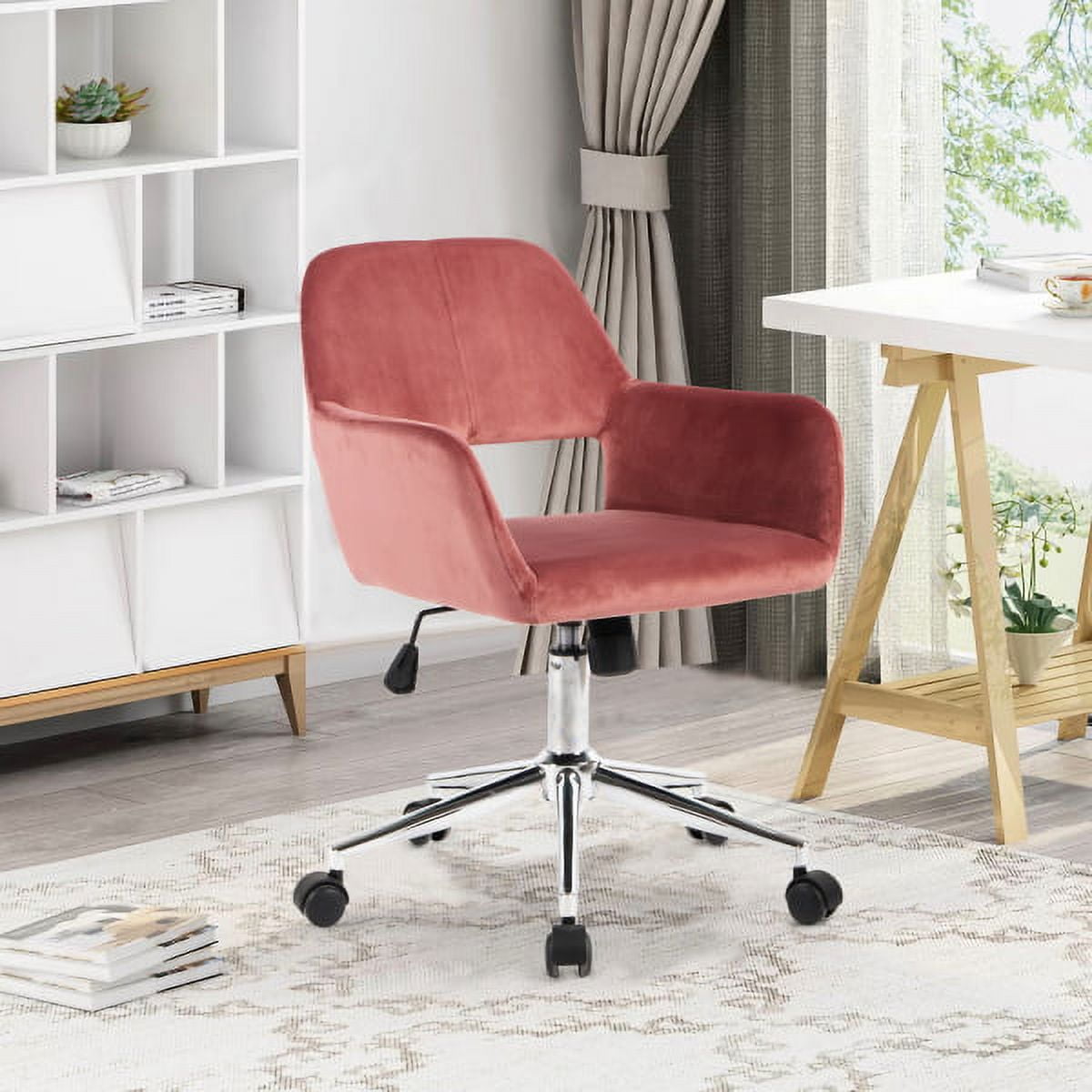 Home Office Swivel Chair, Velvet Upholstered Chair with Backrest and