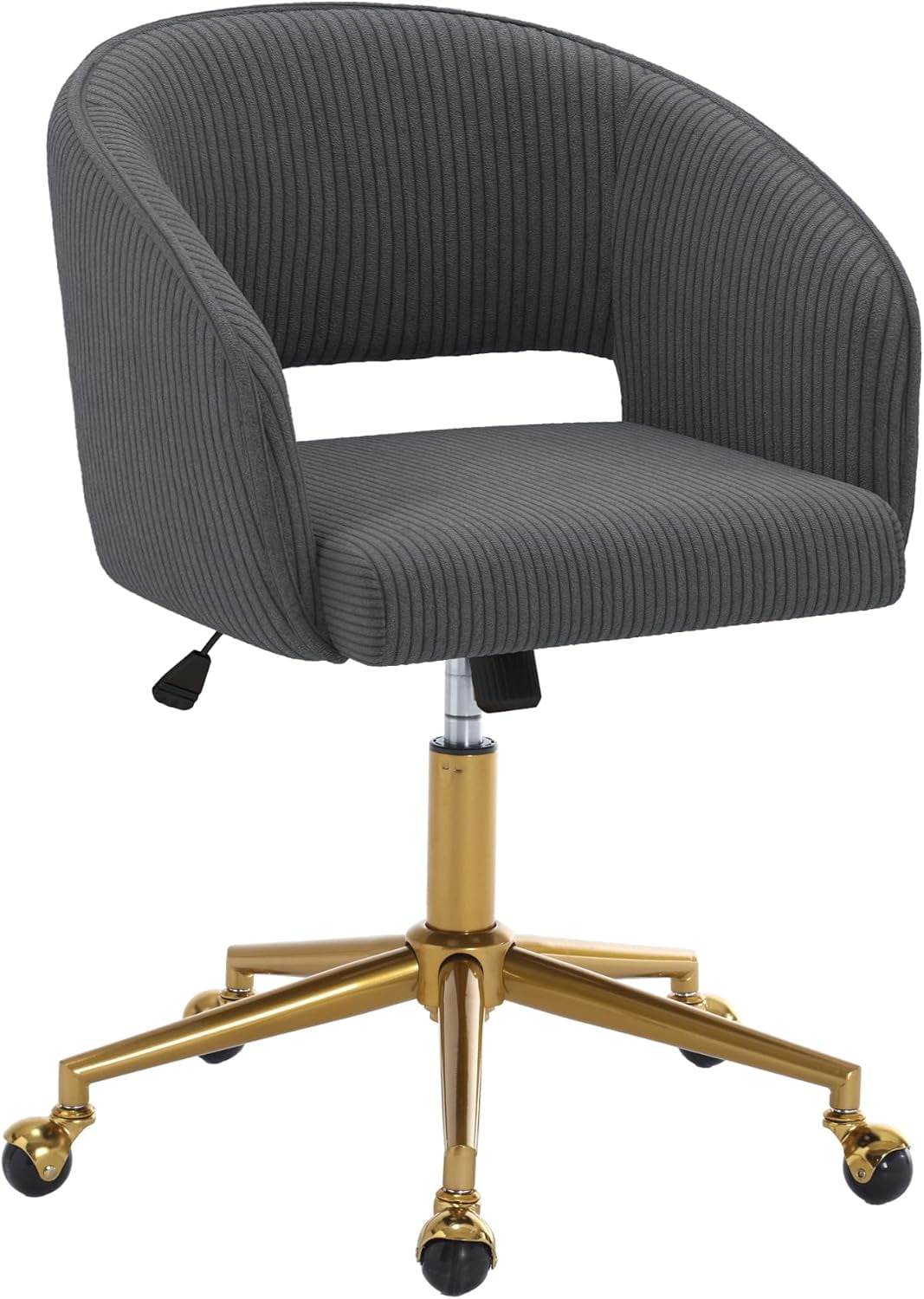 Home Office Swivel Desk Chair, Modern Corduroy Desk Chair, Height Adjustable Armchair with Gold Base, Ergonomic Office Chair for Living Room Vanity Study Computer Room, Gray