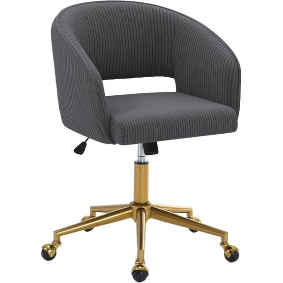 Home Office Swivel Desk Chair, Modern Corduroy Desk Chair, Height Adjustable Armchair with Gold Base, Ergonomic Office Chair for Living Room Vanity Study Computer Room, Gray