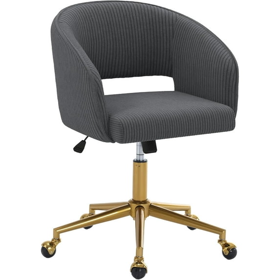 Home Office Swivel Desk Chair, Modern Corduroy Desk Chair, Height Adjustable Armchair with Gold Base, Ergonomic Office Chair for Living Room Vanity Study Computer Room, Gray