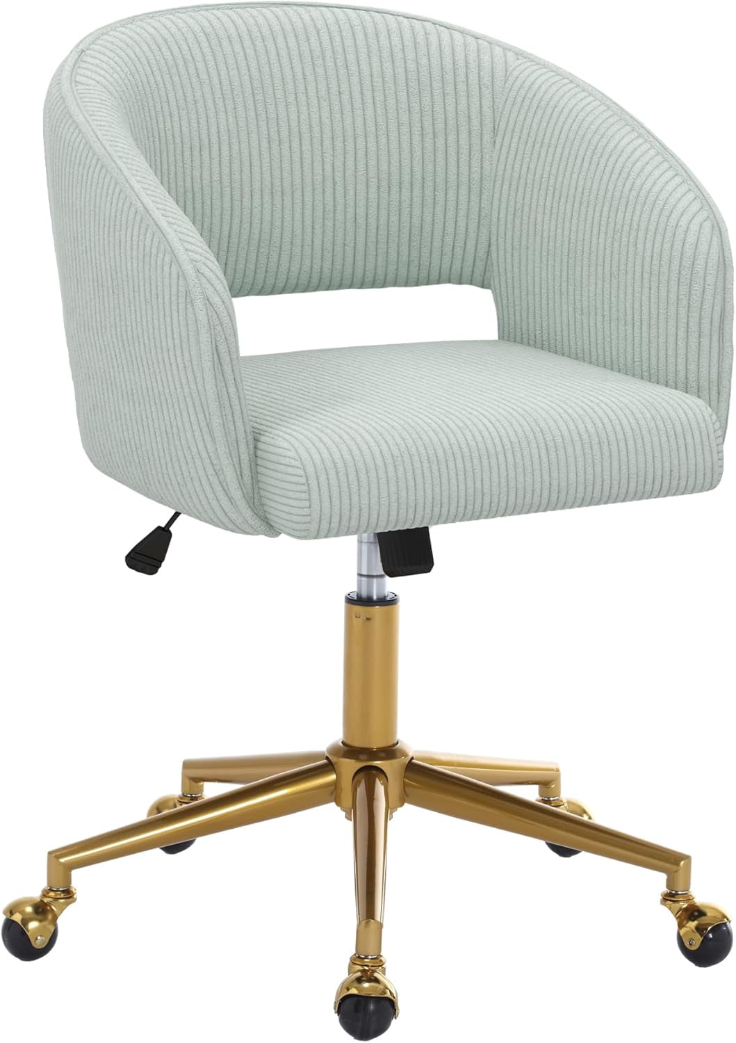 Home Office Swivel Desk Chair, Modern Corduroy Desk Chair, Height Adjustable Armchair with Gold Base, Ergonomic Office Chair for Living Room Vanity Study Computer Room, Light Blue