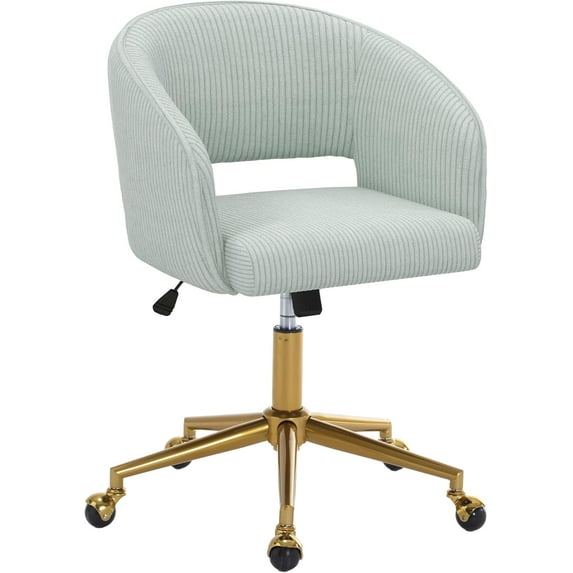 Home Office Swivel Desk Chair, Modern Corduroy Desk Chair, Height Adjustable Armchair with Gold Base, Ergonomic Office Chair for Living Room Vanity Study Computer Room, Light Blue