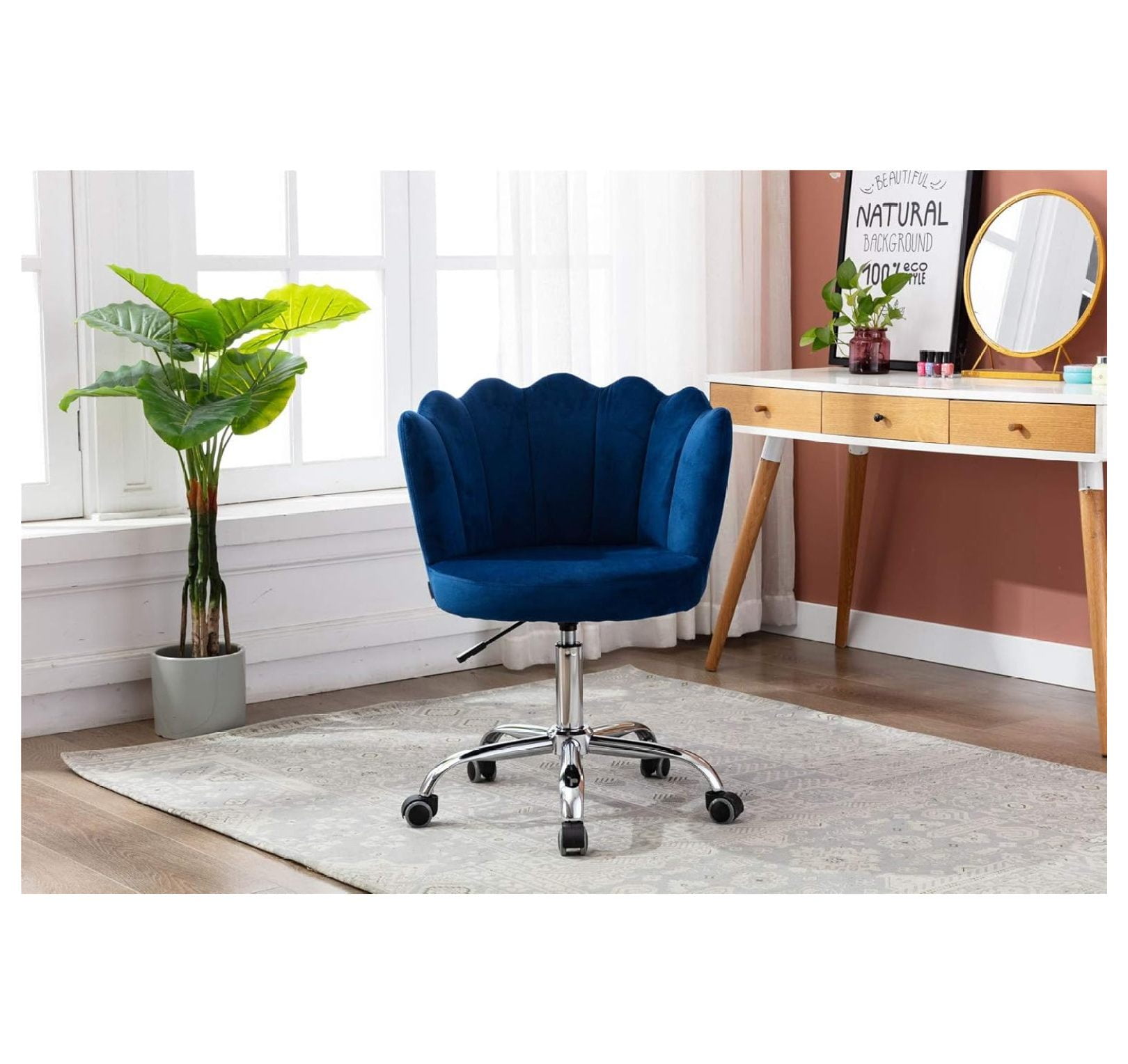 Home Office Velvet Accent Chair, Height Adjustable Swivel Rolling